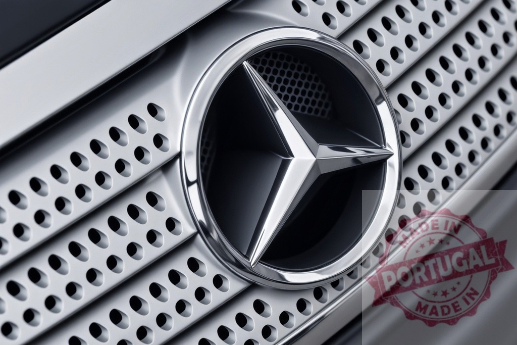 Mercedes-Benz emblem on luxury car grille close-up | Mercedes-Benz three-pointed star logo shining on a modern car grille - Realisiert mit Pictrs.com