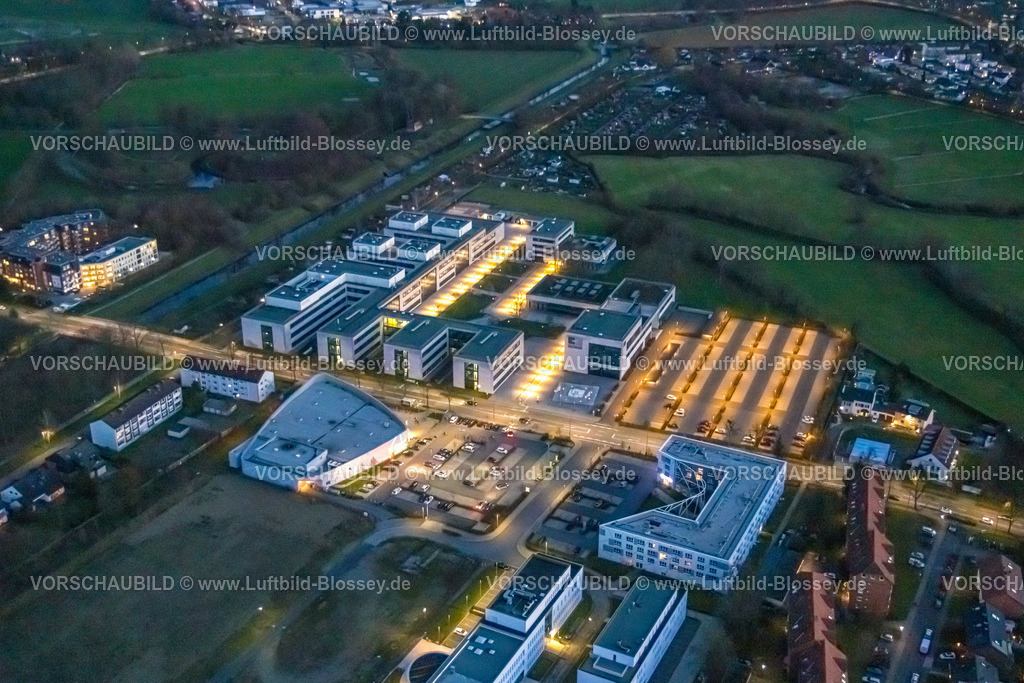 Hamm230102972 | Luftbild, Hochschule Hamm-Lippstadt, Science Quarter Hamm, Nachtaufnahme, Nachtflug, Mitte, Hamm, Ruhrgebiet, Nordrhein-Westfalen, Deutschland