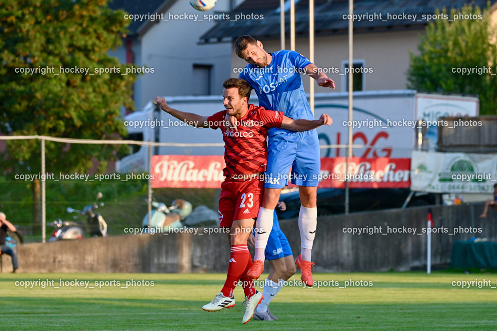 SV St.Jakob vs. SAK | #23 Christoph Omann St.Jakob, #22 Leo Ejup SAK, SV St.Jakob vs. SAK, SV St.Jakob vs. SAK am 23.08.2024 in St. Jakob im Rosenthal (Sportplatz St. Jakob), Austria, (Photo by Bernd Stefan)
