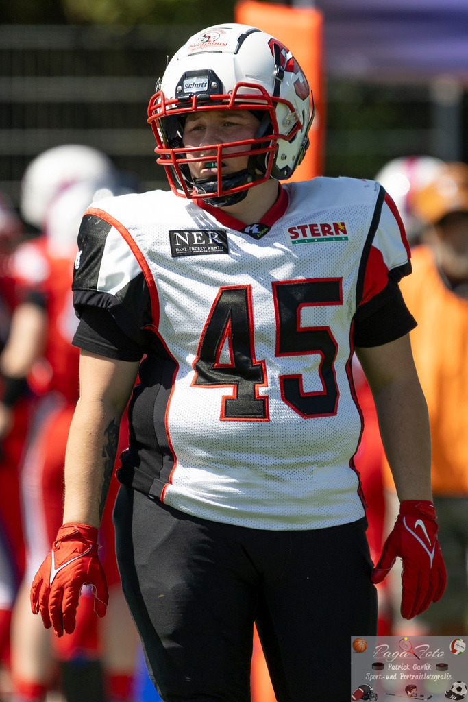 GFLW 1: German Football League Women 1: Rodgau Pioneers Ladies - Stuttgart Scorpions Sisters, 07.06.2026 | Nadja Kirchhofer (Stuttgart Scorpions Sisters #45), Freisteller, Portrait / Porträt, Rodgau Pioneers Ladies - Stuttgart Scorpions Sisters, Rodgau, Maingau-Energie-Stadion "Am Weichsee", 7.6.2026 - Realisiert mit Pictrs.com