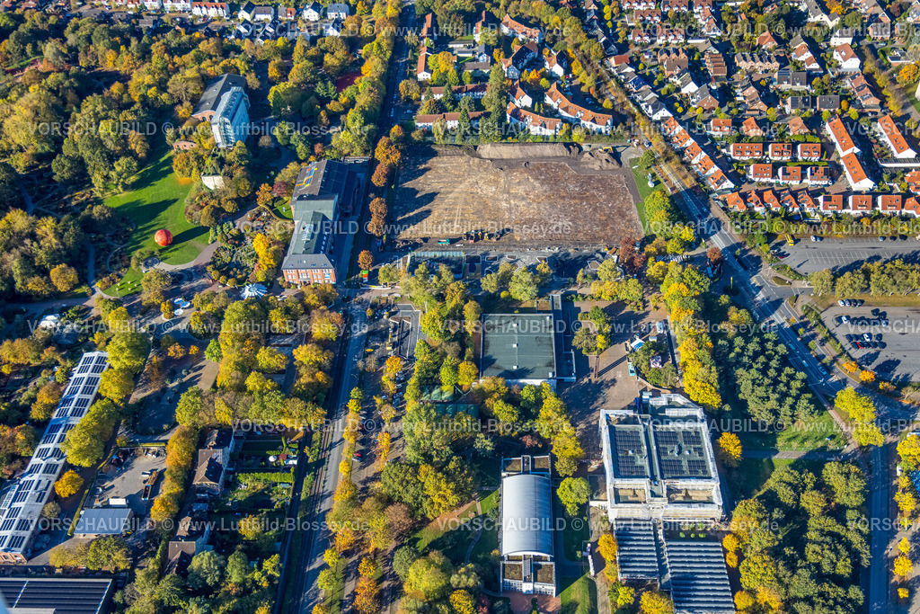 Hamm251001154 | Luftbild, Bauabschnitt der Grünen Umweltachse am Maxipark, Baustelle neben dem Freiherr-vom-Stein-Gymnasium, Eingangsbereich Maximilianpark mit Glaselefant, Uentrop, Hamm, Ruhrgebiet, Nordrhein-Westfalen, Deutschland