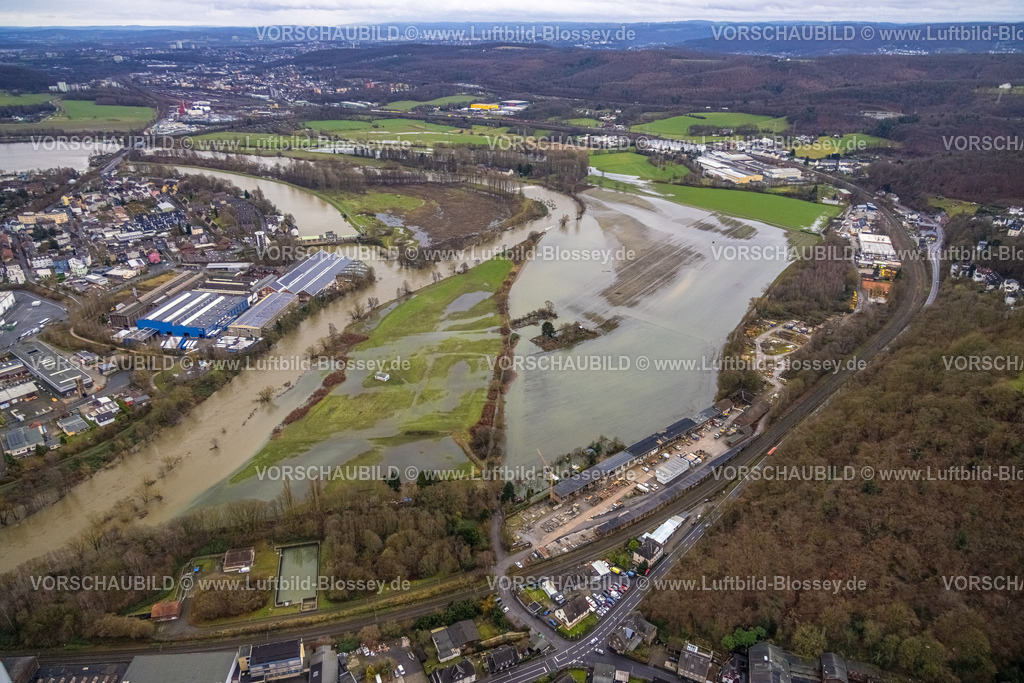 Wetter231201788Ruhr | Luftbild, Ruhrhochwasser, Weihnachtshochwasser 2023, starke Regenfälle,  Volmarstein, Wetter, Ruhrgebiet, Nordrhein-Westfalen, Deutschland