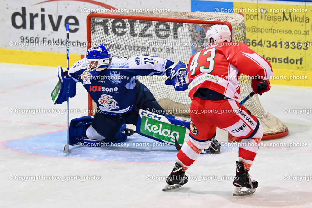 ESC Steindorf vs. ESV Ferlach | #43 Pem Nik ESV Ferlach, #72 Moser Lukas ESC Steindorf, ESC Steindorf vs. ESV Ferlach, ESC Steindorf vs. ESV Ferlach am 19.10.2024 in Steindorf (Ossiachersee Halle), Austria, (Photo by Bernd Stefan)