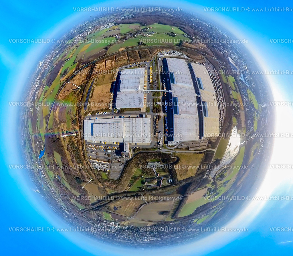 Dortmund240190051 IKEA_Ellinghausen | Luftbild, IKEA Distribution Services Warenlager, Erdkugel, Fisheye Aufnahme, Fischaugen Aufnahme, 360 Grad Aufnahme, tiny world, little planet, fisheye Bild, Schwieringhausen, Dortmund, Ruhrgebiet, Nordrhein-Westfalen, Deutschland