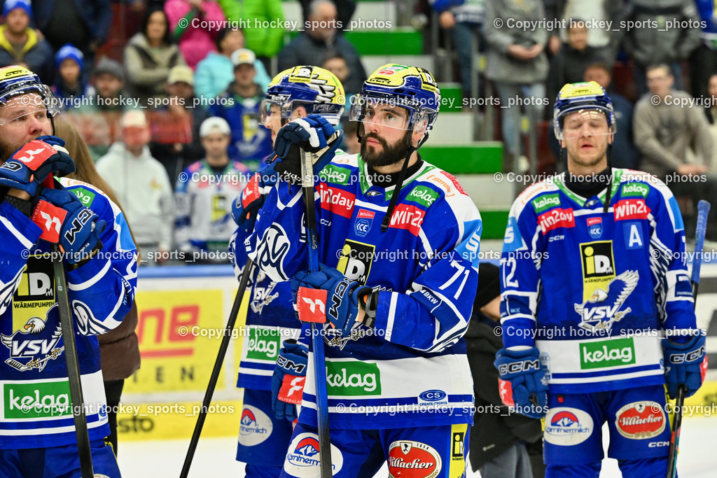 EC IDM WÄRMEPUMPEN VSV vs. MOSER MEDICAL GRAZ99ERS | Hängende Köpfe EC VSV, #95 Mark Katic EC VSV, #71 Steven Strong EC VSV, #72 John Hughes EC VSV, EC IDM WÄRMEPUMPEN VSV vs. MOSER MEDICAL GRAZ99ERS, EC IDM WÄRMEPUMPEN VSV vs. MOSER MEDICAL GRAZ99ERS am 17.03.2026 in Villach (Stadthalle Villach), Austria, (Photo by Bernd Stefan)