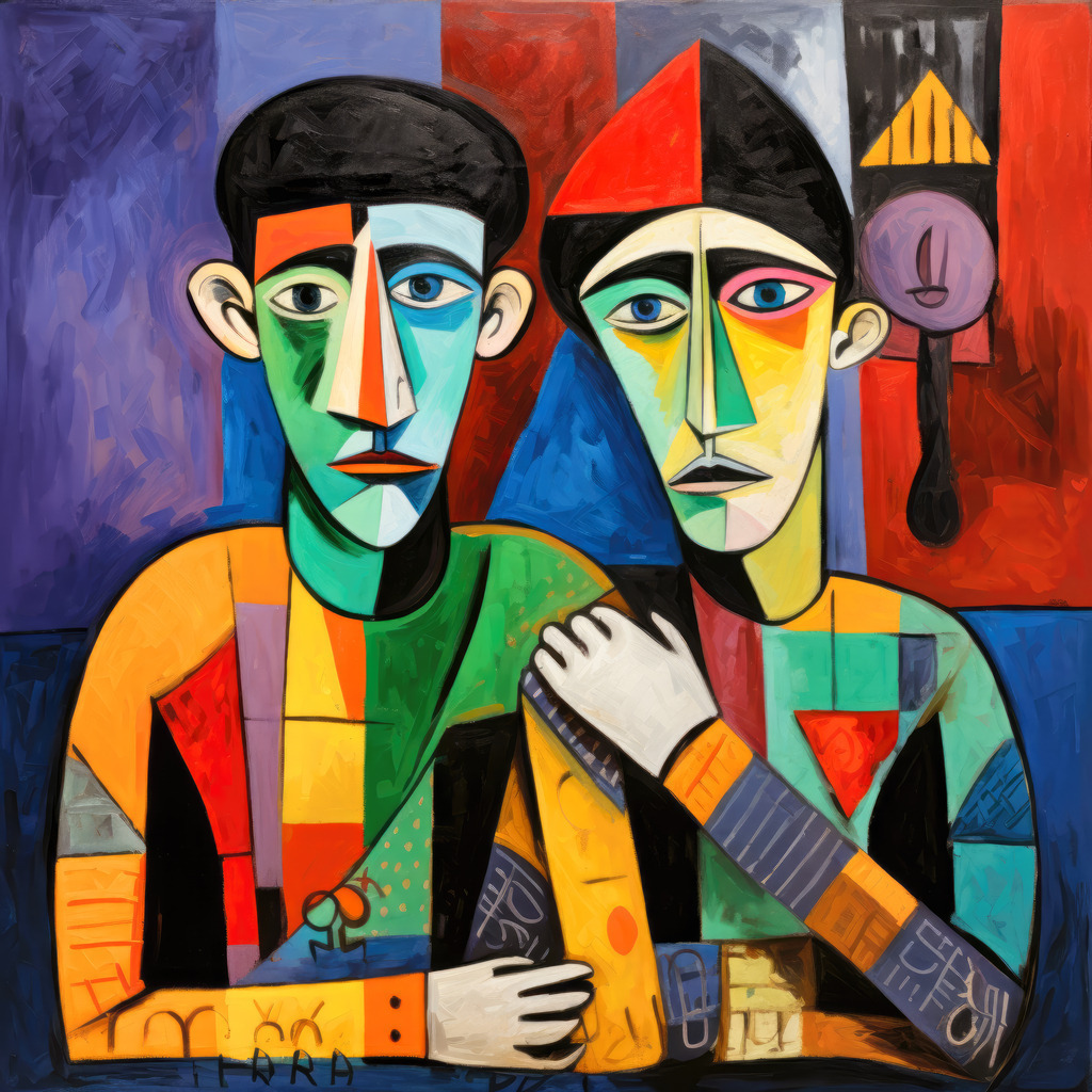 2307142 - Zwei Männer | Bestellen Sie dieses moderne Wandbild im Stil Picassos als Kunstdruck auf Leinwand, Acrylglas, Alu-Dibond, Akustikbild oder als Poster.