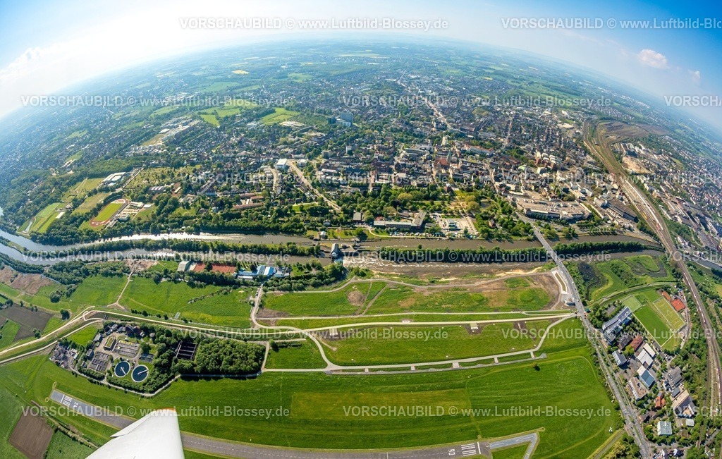 Hamm230500142-topaz | Luftbild, Lippeumbau, Lippestrand, Fischaugenaufnahme, fisheye, Datteln-Hamm-Kanal, Lippe Fluß, Nordpark, Stadtmitte, Flugplatz Hamm-Lippewiesen,  Stadtbezirk Heessen, Hamm, Ruhrgebiet, Nordrhein-Westfalen, Deutschland