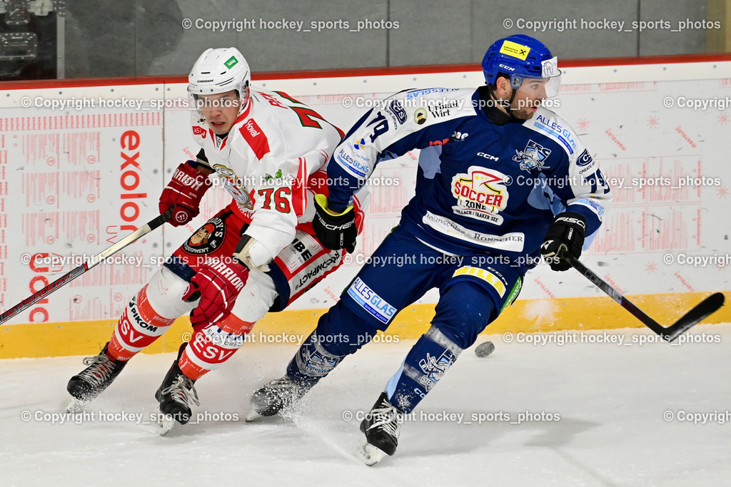 ESV Ferlach vs. ESC SOCCERZONE STEINDORF | #76 Pem Nik ESV Ferlach, #79 Petrik Benjamin ESC Steindorf, ESV Ferlach vs. ESC SOCCERZONE STEINDORF, ESV Ferlach vs. ESC SOCCERZONE STEINDORF am 29.11.2024 in Ferlach (Eishalle Ferlach ), Austria, (Photo by Bernd Stefan)