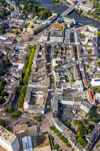 Muelheim220802218 | Luftbild, Rathaus und Rathausturm, City mit Schloßstraße, Altstadt I, Mülheim an der Ruhr, Ruhrgebiet, Nordrhein-Westfalen, Deutschland