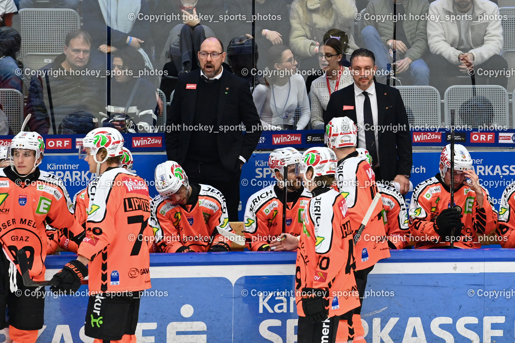 EC IDM WÄRMEPUMPEN VSV vs. MOSER MEDICAL GRAZ99ERS | Spielerbank Graz 99ers, Headcoach Graz 99ers Daniel Lacroix, Asisstentcoach Graz 99ers NATE DICASMIRRO, EC IDM WÄRMEPUMPEN VSV vs. MOSER MEDICAL GRAZ99ERS, EC IDM WÄRMEPUMPEN VSV vs. MOSER MEDICAL GRAZ99ERS am 17.03.2026 in Villach (Stadthalle Villach), Austria, (Photo by Bernd Stefan)