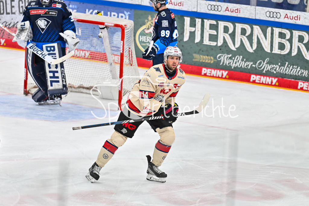 ERC Ingolstadt - Nuernberg Ice Tigers | Jubel der Gaeste nach dem Treffer zum 3-3 durch Cole MAER (Nuernberg Ice Tigers 14) / Tor / Torschuetze / Freude / Happy / DEL: ERC Ingolstadt - Nuernberg Ice Tigers, Saturn Arena am 21.03.2025