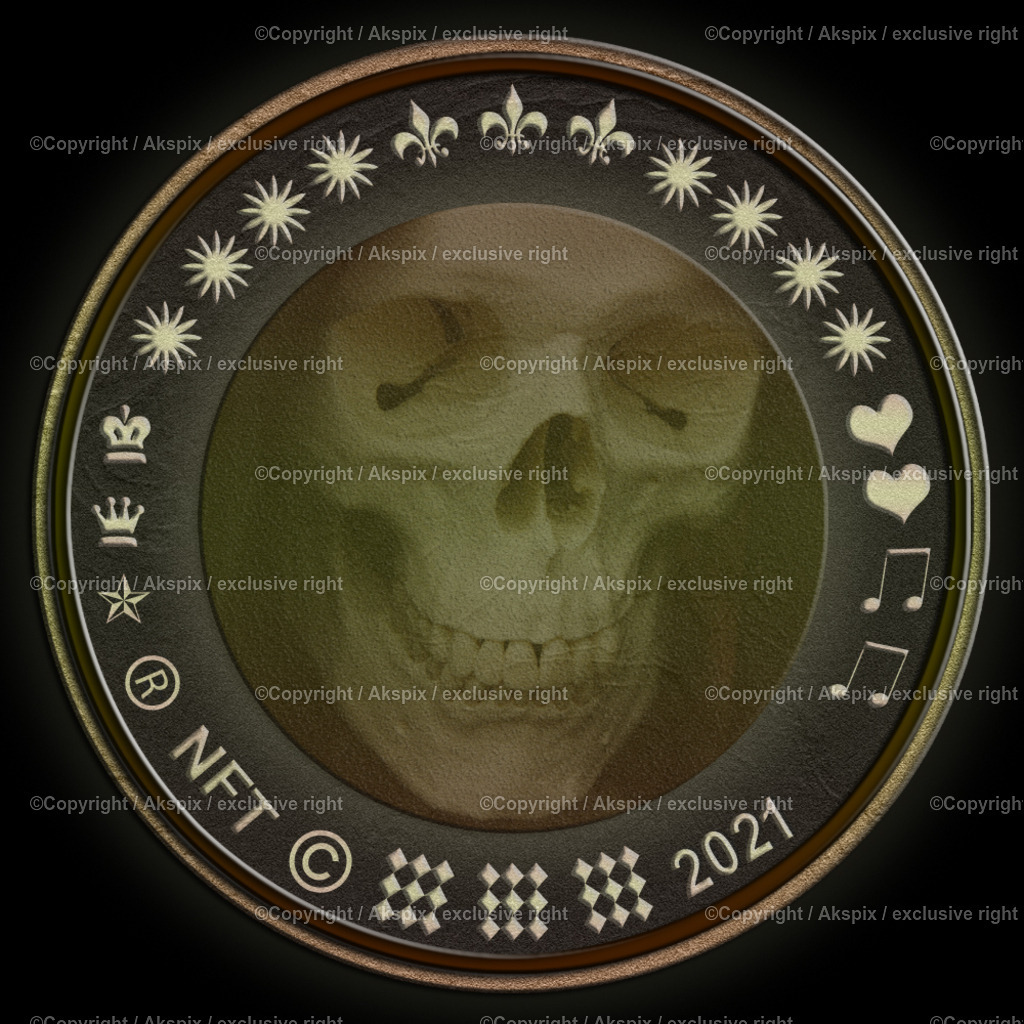 NFTs_Coin-KnochenKopf-2021-2-2 | Die Bildagentur Akspix ist eine Online-Bildagentur und bietet professionelles und kreatives Bildmaterial Royalty free und Rights Managed. Bildarchiv Akspix bietet eine große Auswahl an kreativen und klassischen Motiven.Frankfurt Fotograf, Fotoshooting