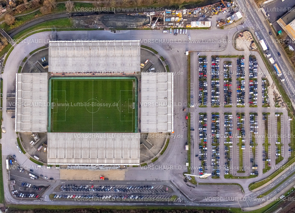 Essen230101332 | Luftbild, Stadion an der Hafenstraße, Fußballstadion Rot-Weiss Essen, Bergeborbeck, Essen, Ruhrgebiet, Nordrhein-Westfalen, Deutschland