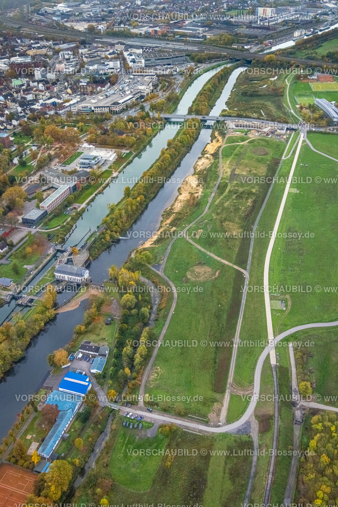 Hamm221011855 | Luftbild, Erlebensraum Lippeaue, Gymnasium Hammonense, Wassersportzentrum, Schleuse Hamm, Heessen, Hamm, Ruhrgebiet, Nordrhein-Westfalen, Deutschland