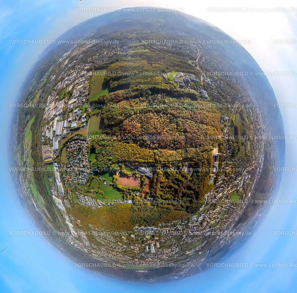 Hagen20221020_17_FleyerWald | Luftbild, Fleyer Wld in Herbstfarben, Fisheye Aufnahme, Fischaugen Aufnahme, 360 Grad Aufnahme, Boele, Hagen, Ruhrgebiet, Nordrhein-Westfalen, Deutschland