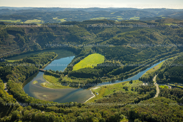 Finnentrop230908731 | Luftbild, Bigge Ahauser Stausee, Ahauser Klippen, Speicherkraftwerk Ahausen, Schloss Ahausen, Finnentrop, Sauerland, Nordrhein-Westfalen, Deutschland