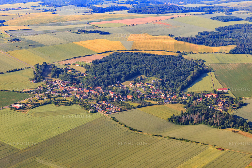 Luftbild: Dorfansicht aus Nordwesten im Ortsteil Bräunrode in Arnstein im Bundesland Sachsen-Anhalt in Deutschland. Foto: IMG_148088.jpg vom 12.06.2025 durch Werner Riehm/FLY-FOTO.de