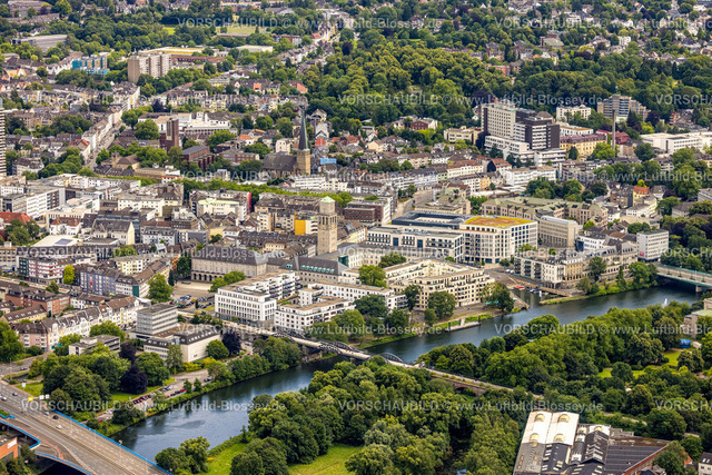 Muelheim240702973 | Luftbild, City Stadtzentrum Ruhrpromenade und historisches Rathaus, kleiner Stadthafen, Stadtviadukt und Radschnellweg Ruhr RS1, Fluss Ruhr, Altstadt II, Mülheim an der Ruhr, Ruhrgebiet, Nordrhein-Westfalen, Deutschland