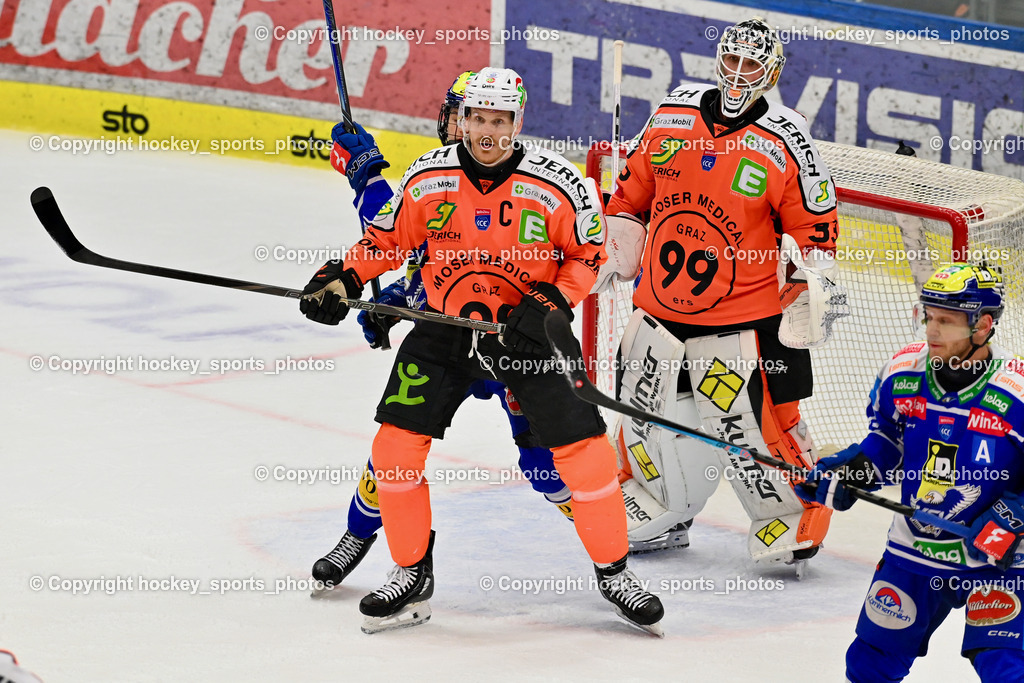 EC IDM WÄRMEPUMPEN VSV vs. MOSER MEDICAL GRAZ99ERS | #72 John Hughes EC VSV, #4 Korbinian Holzer Graz 99ers, #33 Maxime Lagacé Graz 99ers, EC IDM WÄRMEPUMPEN VSV vs. MOSER MEDICAL GRAZ99ERS, EC IDM WÄRMEPUMPEN VSV vs. MOSER MEDICAL GRAZ99ERS am 17.03.2026 in Villach (Stadthalle Villach), Austria, (Photo by Bernd Stefan)