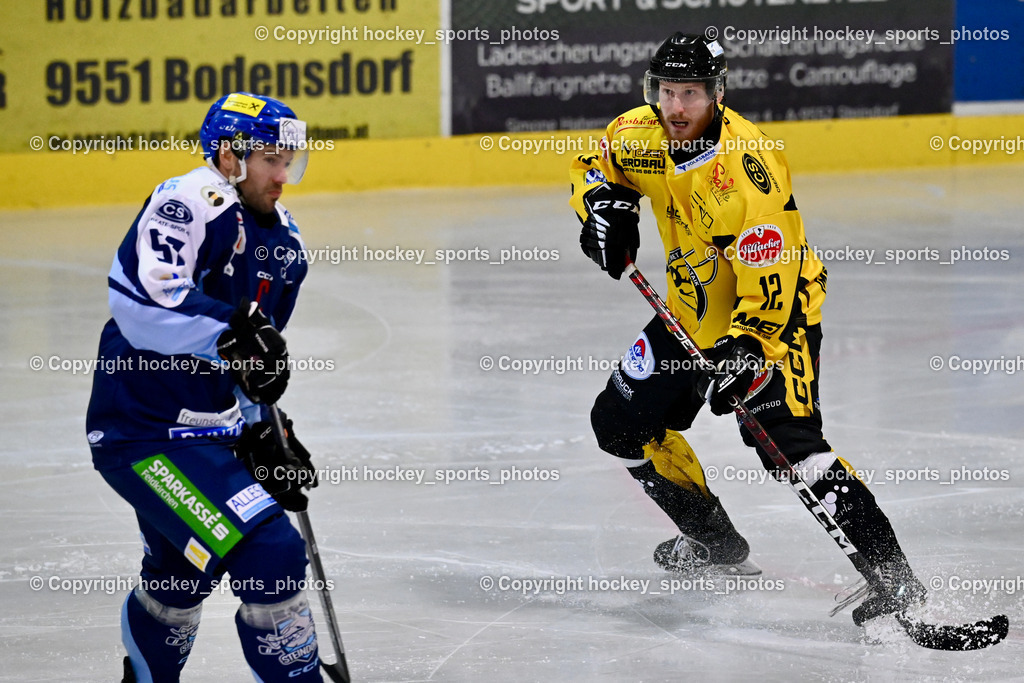 ESC Steindorf vs. MET PHOTOVOLTAIK HORNETS SPITTAL | #57 Wilfan Franz ESC Steindorf, #12 Glavic Gasper EC Hornets Spittal, ESC Steindorf vs. MET PHOTOVOLTAIK HORNETS SPITTAL, ESC Steindorf vs. MET PHOTOVOLTAIK HORNETS SPITTAL am 26.10.2024 in Steindorf (Ossiachersee Halle), Austria, (Photo by Bernd Stefan)