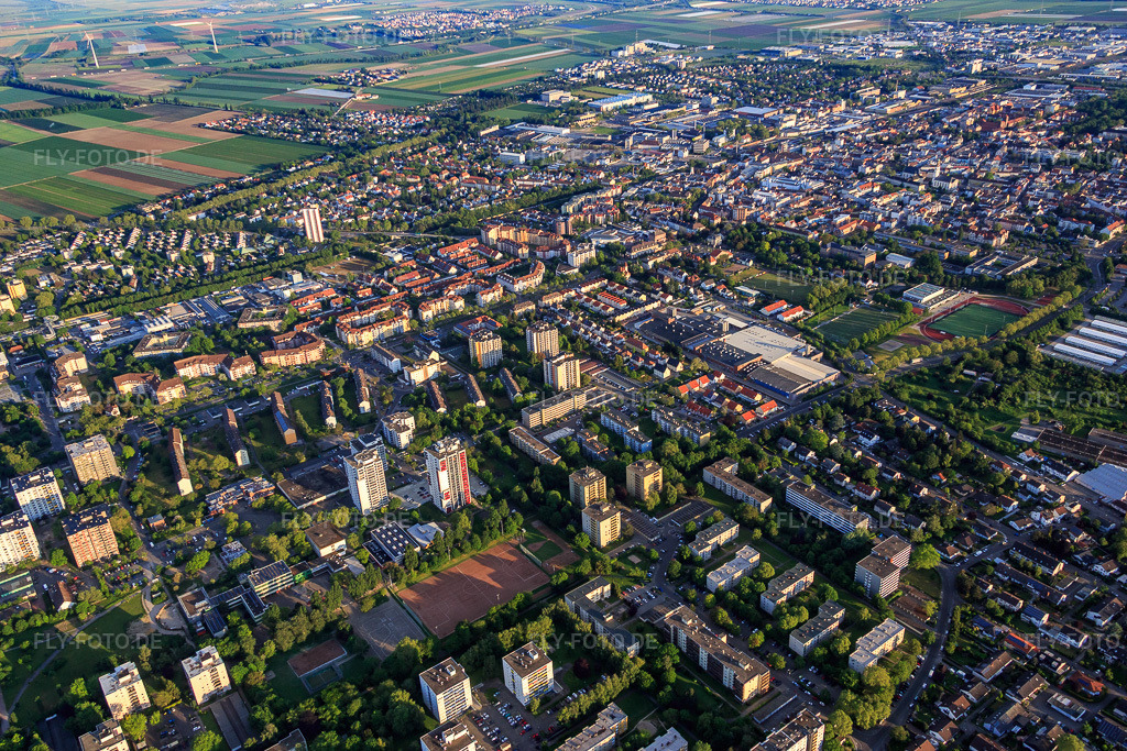 Luftbild: Wohnsiedlungen beidseits der Mahlastr in Frankenthal im Bundesland Rheinland-Pfalz in Deutschland. Foto: IMG_088641.jpg vom 20.05.2016 durch Werner Riehm/FLY-FOTO.de