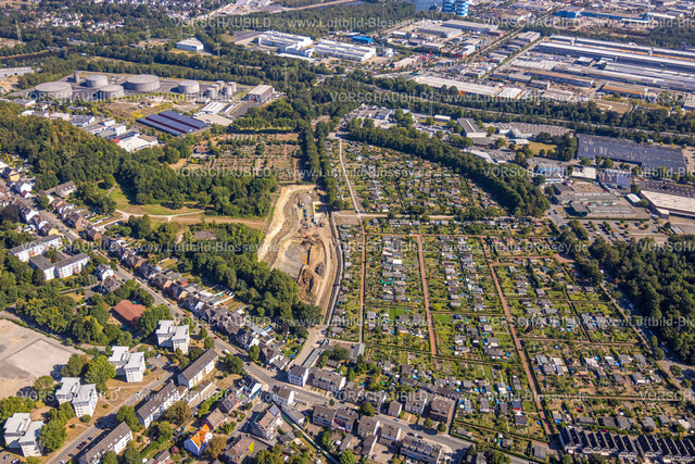Essen220806714 | Luftbild, Kleingartenverein Weidkamp, Kleingartenverein Essen-Borbeck Anlage Hesselbach, Baustelle Regenrückhaltebecken Gerschede am Pausmühlenbach, Borbeck-Mitte, Essen, Ruhrgebiet, Nordrhein-Westfalen, Deutschland