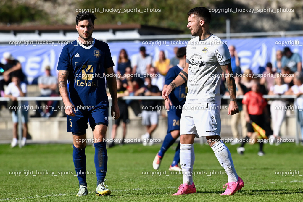 ATUS Velden vs. ASKÖ Köttmannsdorf 7.10.2023 | #5 Roland Putsche ATUS Velden, #10 Adis Ajkic Köttmannsdorf, ATUS Velden vs. ASKÖ Köttmannsdorf 7.10.2023, ATUS Velden vs. ASKÖ Köttmannsdorf am 07.10.2023 in Velden (Wald Arena Velden), Austria, (Photo by Bernd Stefan)