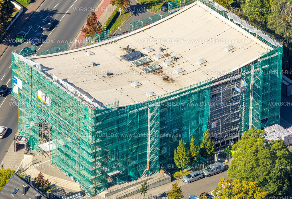 Hamm250901839 | Luftbild, Städtische Musikschule Hamm, verhülltes Gebäude und Baustelle mit Neubau, Straßenkreuzung Ostenallee und Nordring, Mitte, Hamm, Ruhrgebiet, Nordrhein-Westfalen, Deutschland