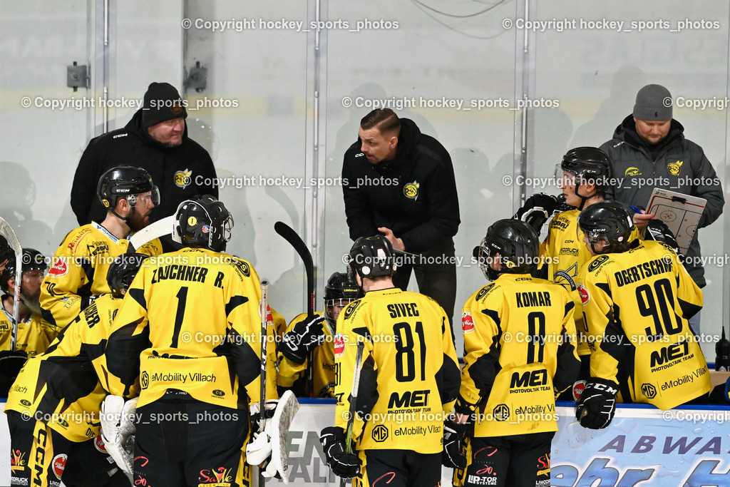 ESC Steindorf vs. EC Hornets Spittal 20.2.2024 | Spielerbank EC Hornets Spittal, Assistentcoach EC Hornets Spittal Phillipp Lonin, Headcoach EC Hornets Spittal ORZETEK Florian, Assistentcoach EC Hornets Spittal Buchbauer Thomas, #70 Kronig Daniel EC Hornets Spittal, #1 Zauchner Rene EC Hornets Spittal, #81 Sivec Peter Paul EC Hornets Spittal, #8 Komar Luca EC Hornets Spittal, #90 Ogertschnig Joshua EC Hornets Spittal, ESC Steindorf vs. EC Hornets Spittal 20.2.2024, ESC Steindorf vs. EC Hornets Spittal 20.2.2024 am 20.02.2024 in Steindorf (Ossiachersee Halle), Austria, (Photo by Bernd Stefan)