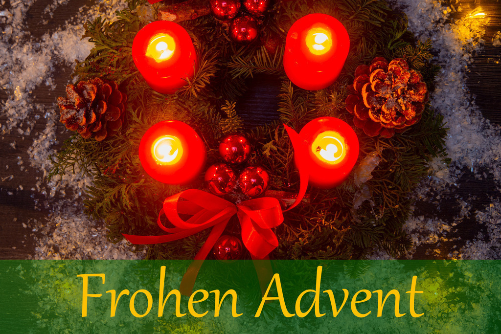 Adventsgrüße: Adventskranz mit Schriftzug FROHEN ADVENT | Adventsgrüße: Adventskranz mit Schriftzug FROHEN ADVENT - Realisiert mit Pictrs.com