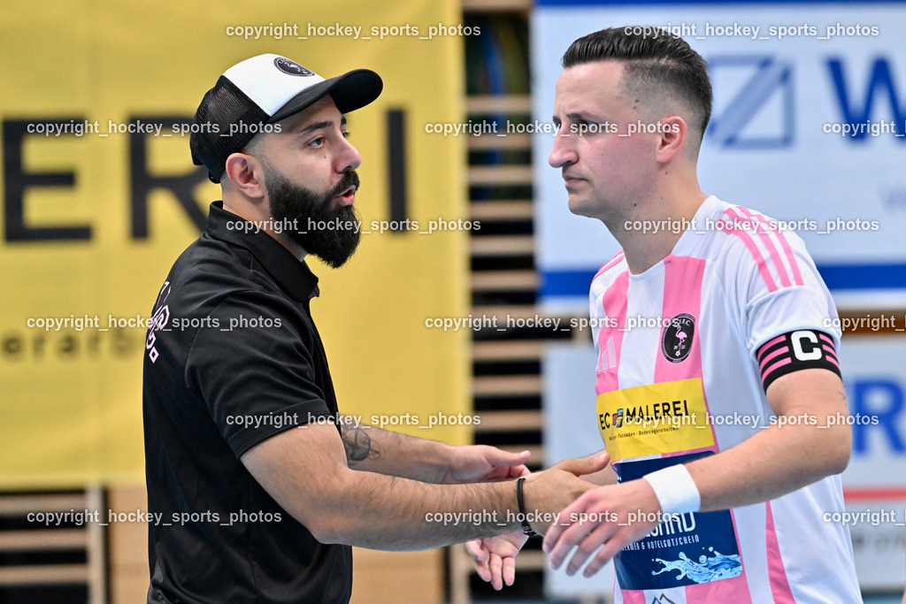 Carinthia Flamengo Futsal Club vs. FC Ljuti Krajisnici | Headcoach Carinthia Flamengo Ugur Koc, #7 Enes Brdjanovic Carinthia Flamengo, Carinthia Flamengo Futsal Club vs. FC Ljuti Krajisnici, Carinthia Flamengo Fusal Club vs. FC Ljuti Krajisnici am 12.10.2025 in Klagenfurt (Ballspielhalle Viktring), Austria, (Photo by Bernd Stefan)
