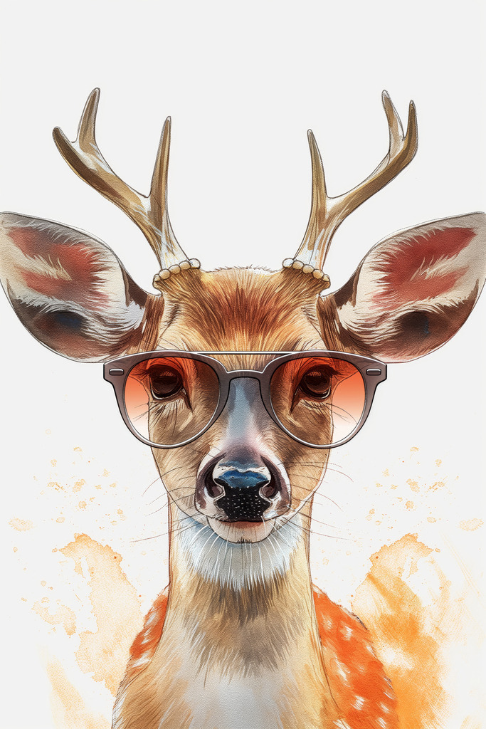 2407061 - Reh mit Brille | Lustiges Rehmotiv im Stil eines Aquarellgemäldes.Bestellen Sie dieses Motiv als hochwertigen Kunstdruck z.B. auf Leinwand oder hinter Acrylglas. Für Preise, Größen- und Materialauswahl klicken Sie bitte auf "Bestellen.