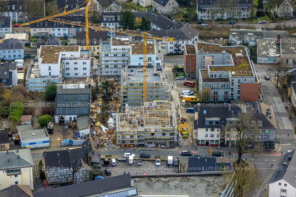 Heiligenhaus251201287 | Luftbild, Baustelle mit Baukran, Seniorenheim Domizil Heiligenhaus am Südring, Baustelle Frankenstraße Ecke Hauptsraße und Am Südring, Leubeck, Heiligenhaus, Ruhrgebiet, Nordrhein-Westfalen, Deutschland