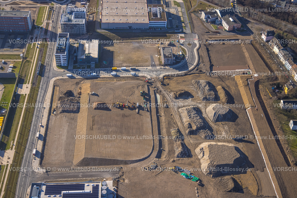 Bochum240103255 | Luftbild, Großbaustelle Mark 51/7, O-Werk Campus und Neubau Wissenschafts- und Technologiequartier, ehemaliges Opel Areal an der Autobahn A448, Laer, Bochum, Ruhrgebiet, Nordrhein-Westfalen, Deutschland