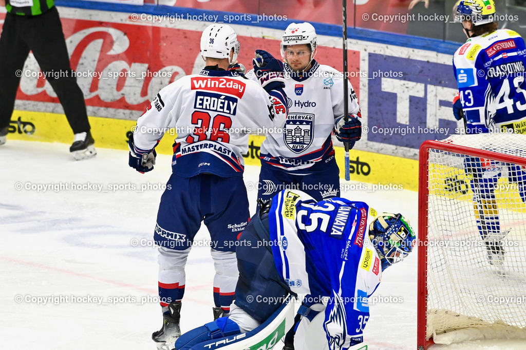 EC IDM Wärmepumpen VSV vs. Hydro Fehervar AV 19 | Jubel Hydro Fehervar, #36 Csanad Erdely Hydro Fehervar, #35 Joe Cannata EC VSV, EC IDM Wärmepumpen VSV vs. Hydro Fehervar AV 19, EC IDM Wärmepumpen VSV vs. Hydro Fehervar AV 19  am 17.01.2026 in Villach (Stadthalle Villach), Austria, (Photo by Bernd Stefan)