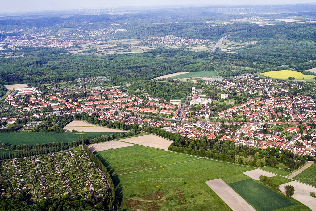 Luftbild: Ortsansicht von Westen im Ortsteil Rüppurr in Karlsruhe im Bundesland Baden-Württemberg in Deutschland. Foto: IMG_1932.jpg vom 14.05.2006 durch Werner Riehm/FLY-FOTO.de