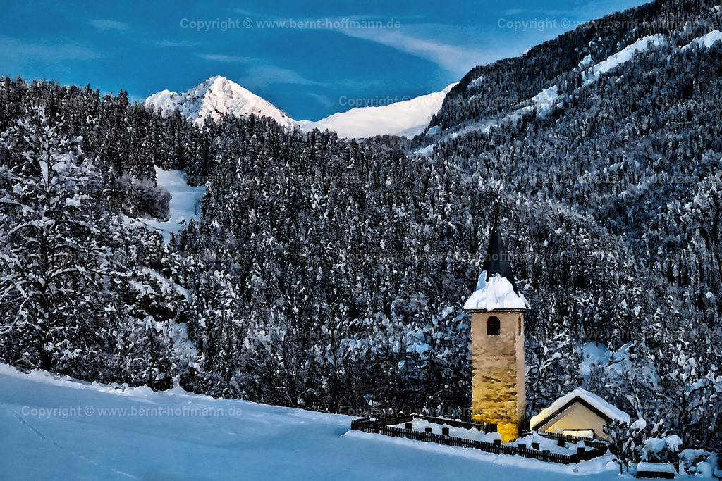 PAD2_RH_Luen_Kapelle_01_150x100 | DIGITALKUNST. Dorfkirche von Lüen. __ Das Basisfoto für dieses malerisch verwandelte Werk hat der Schweizer Hobbyfotograf Rene Hinder gemacht und es Bernt Hoffmann für dessen Kunstpart zur Verfügung gestellt. - Realisiert mit Pictrs.com