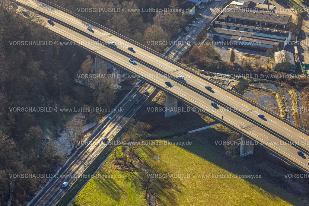 Witten240103129 | Luftbild, Autobahn A43 Herbeder Brücke über die Großbaustelle der Wittener Straße, Westherbede, Witten, Ruhrgebiet, Nordrhein-Westfalen, Deutschland