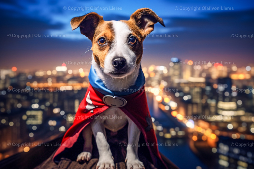 Terrier als Superheld | Jack Russell als Superheld mit Umhang