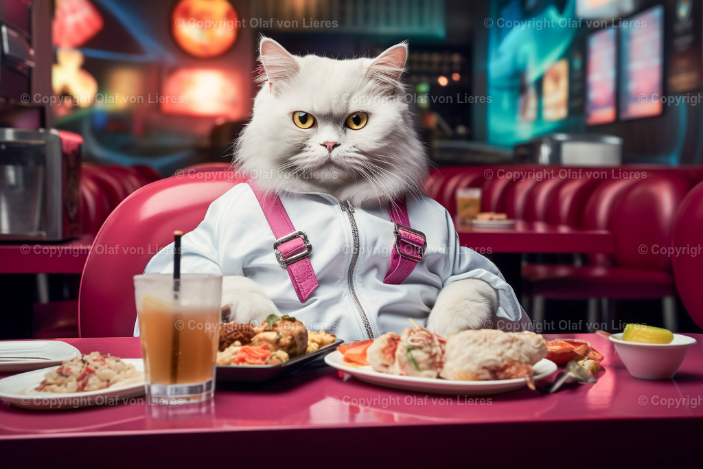 coole Katzen in Sportkleidung | fetter Kater im Restaurant