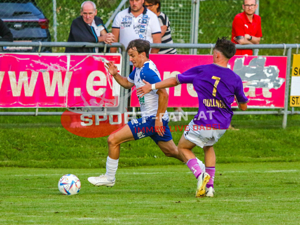Austria Klagenfurt Amateure - SK Treibach 1-1, Kärntner Liga 2. Runde | David Hude (SK Treibach #6) Matthias Dollinger (Austria Klagenfurt Amateure #7) Austria Klagenfurt Amateure - SK Treibach 1-1 am 08.08.2023 in Brückl
(Sportplatz), Austria, (Photo by Ernst Krawagner sport-fan.at) - Realisiert mit Pictrs.com