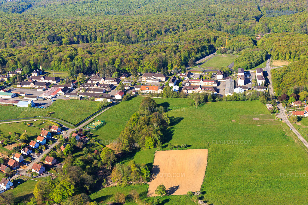Aerial view: Camp Drachenbronn in Drachenbronn-Birlenbach in the state Bas-Rhin, France.Photo: IMG_099321.jpg taken on 04/30/2017 by Werner Riehm/FLY-FOTO.comResolution of the original: 5321 x 3547 px
