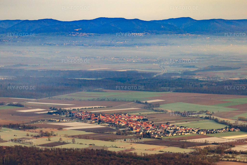 Luftbild: Ortsansicht aus Südosten in Erlenbach bei Kandel im Bundesland Rheinland-Pfalz in Deutschland. Foto: IMG_25426.jpg vom 02.04.2010 durch Werner Riehm/FLY-FOTO.de