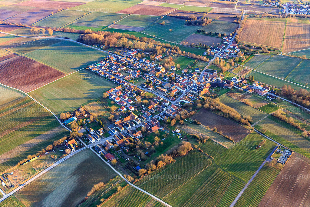 Luftbild: Ortsansicht aus Nordwesten im Ortsteil Kleinsteinfeld in Niederotterbach im Bundesland Rheinland-Pfalz in Deutschland.Foto: IMG_130333.jpg vom 06.01.2022 durch Werner Riehm/FLY-FOTO.deAuflösung des Originals: 5472 x 3648 px