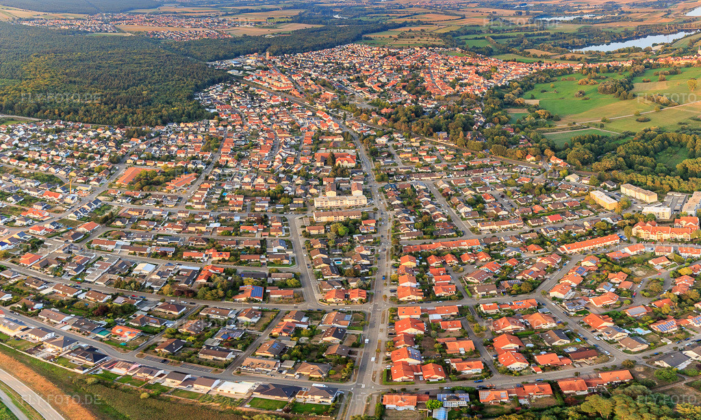 Luftbild: Buchstraße aus Südwesten in Jockgrim im Bundesland Rheinland-Pfalz in Deutschland. Foto: IMG_110742-Pano.jpg vom 05.09.2018 durch Werner Riehm/FLY-FOTO.deAuflösung des Originals: 6444 x 3855 px