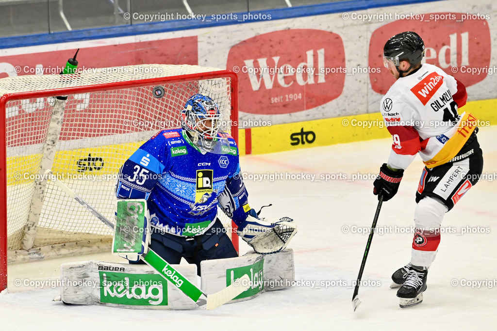 EC IDM Wärmepumpen VSV vs. Pioneers Vorarlberg | Puck, #35 Cannata Joe EC VSV, #19 Gilmour Brady PIONEERS VORARLBERG, EC IDM Wärmepumpen VSV vs. Pioneers Vorarlberg, EC IDM Wärmepumpen VSV vs. Pioneers Vorarlberg am 14.12.2024 in Villach (Stadthalle Villach), Austria, (Photo by Bernd Stefan)
