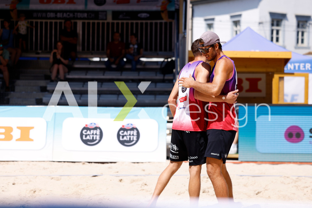 Obi BeachTour 2026 - Basel | BASEL, SWITZERLAND - JULY 18: GAÉTAN JAUFFRET (SUI) and YANN BORTOLUZZI (SUI) during the Obi BeachTour 2026 match between MASSEREY / SCHNEGG (SUI) and BORTOLUZZI / JAUFFRET (SUI) at Barfüsserplatz on July 18, 2026 in Basel, Switzerland. - Realisiert mit Pictrs.com