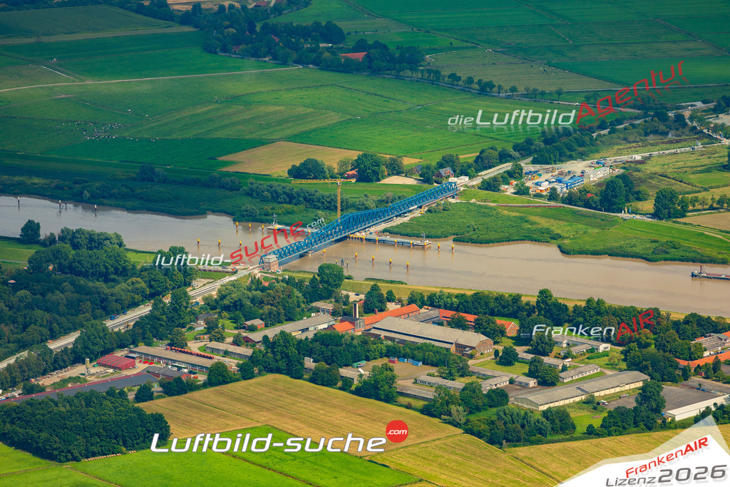 Friesenbrücke Ems Weener Bild- Das Luftbild wurde 2025 vom UL-Flugzeug heraus erstellt ( keine Drohne bzw. Drohnenaufnahme ) - Hochauflösende Luftaufnahme -Nicht vergleichbar mit Google Maps oder Satelittenbilder- Die Geschenkidee !Mit Lizenz und Bildrechte bestellbar - CC