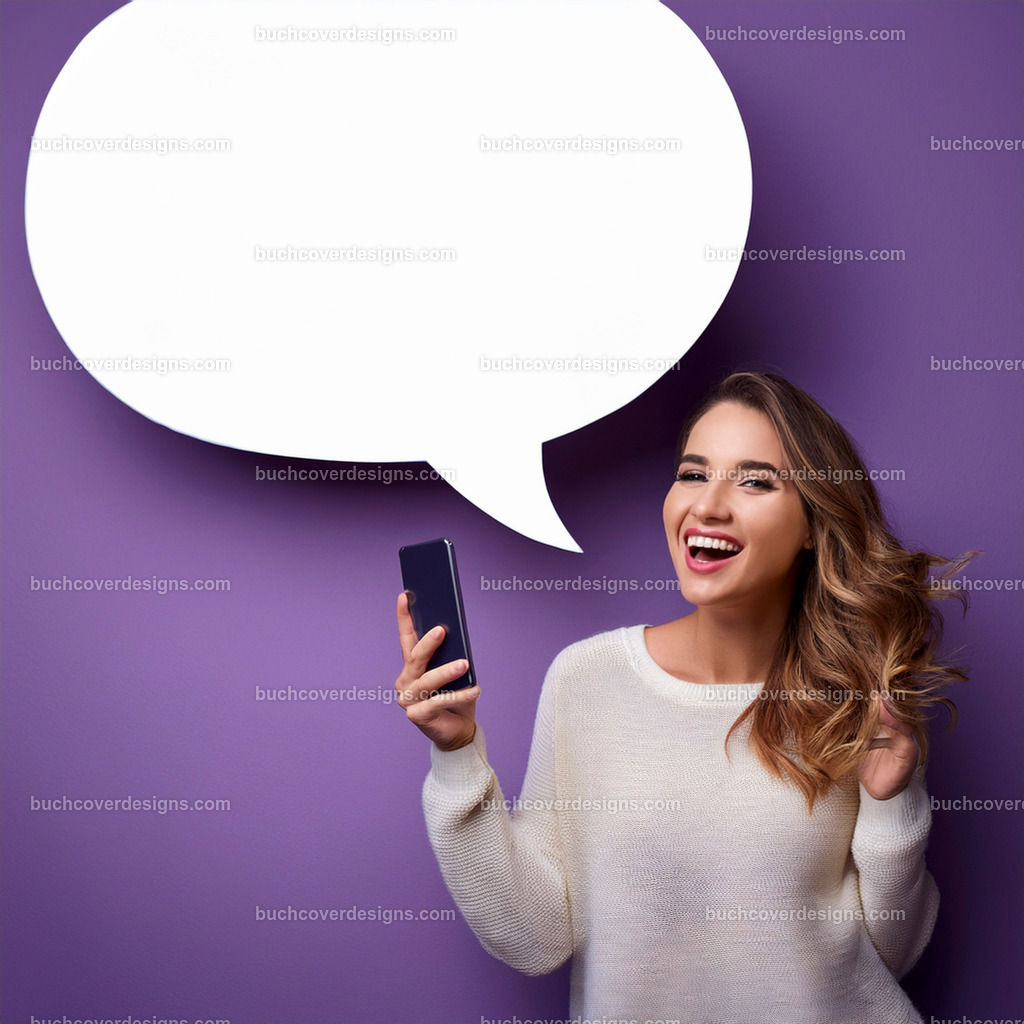 frau mit Mobile Telefon und Sprechblase (10) | Entdecken Sie kreative Buch Cover Designs für Self-Publishing-Autoren und Verlage! Unsere maßgeschneiderten Designs ziehen Leser an und bringen Ihre Geschichten visuell zum Leben. Lassen Sie uns Ihr perfektes Cover gestalten!
