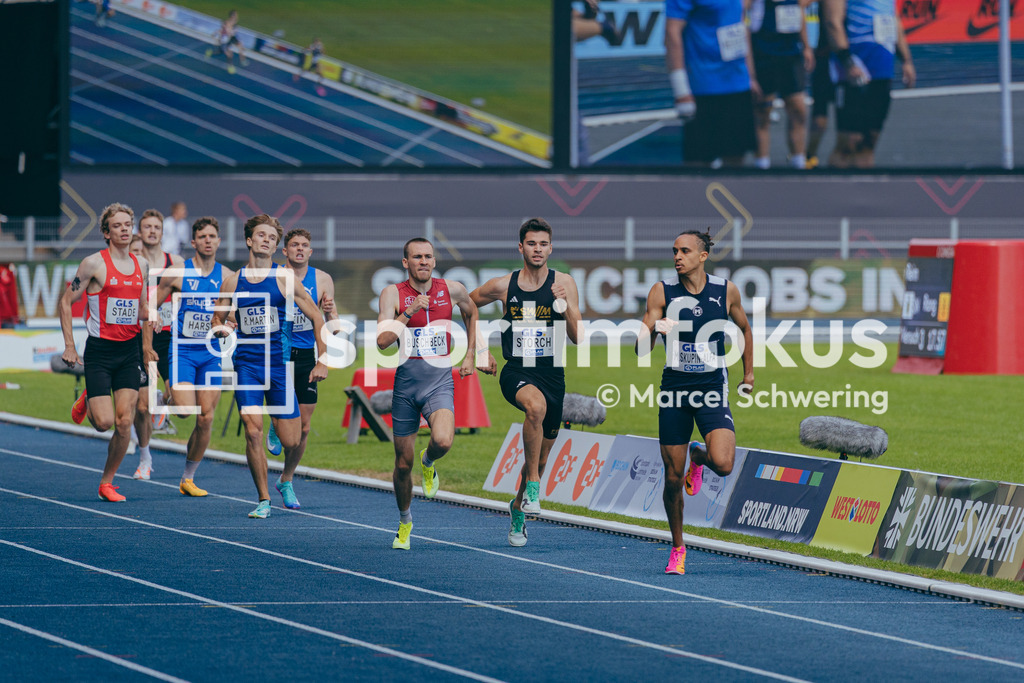Deutsche Meisterschaften der Frauen und Männer 2026 | Louis Buschbeck, Königsteiner LV, Jonas Storch, LG Stadtwerke München, Magnus Skupin-Alfa, LG Offenburg, 800-Meter-Lauf, Halbfinale,  Deutsche Meisterschaften der Frauen und Männer 2026, Lohrheidestadion Bochum-Wattenscheid, 25.07.2026. Foto: Marcel Schwering / sportimfokus - Realisiert mit Pictrs.com